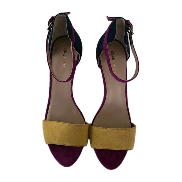 Sole Society Sheila Navy Purple Ankle Strap Stiletto Heels Color Block Size 8.5 - Picture 2 of 16